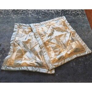 CHRIS MADDEN Embroidered Pillow Shams Standard Gold and Baby Blue Rope Trim